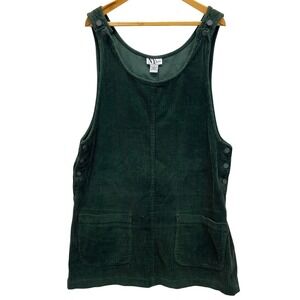 VTG 90s NY Jeans Corduroy Pinafore Jumper Dress Green Button Pockets Women L Y2K